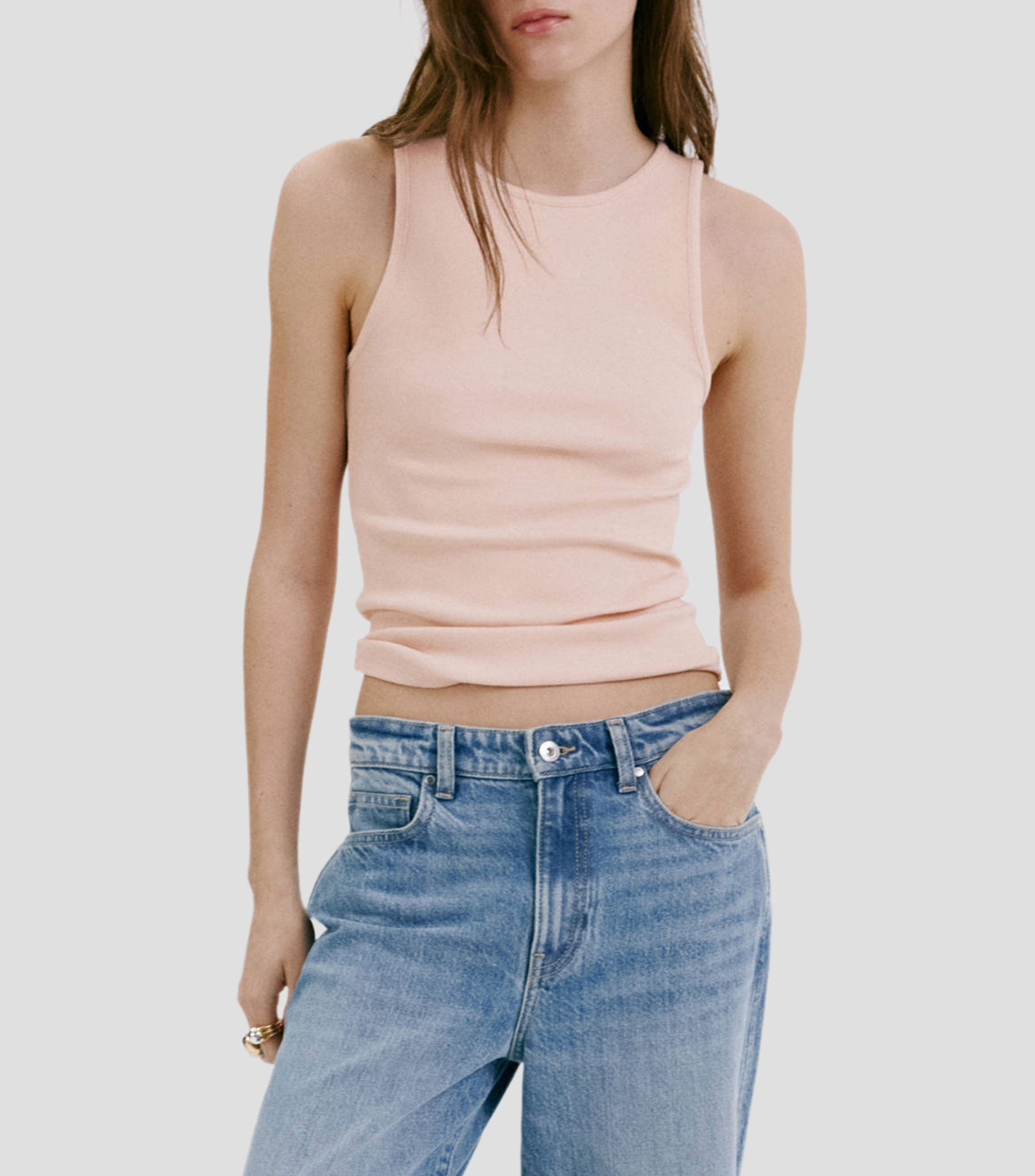 Top cuello redondo sin mangas liso Mujer